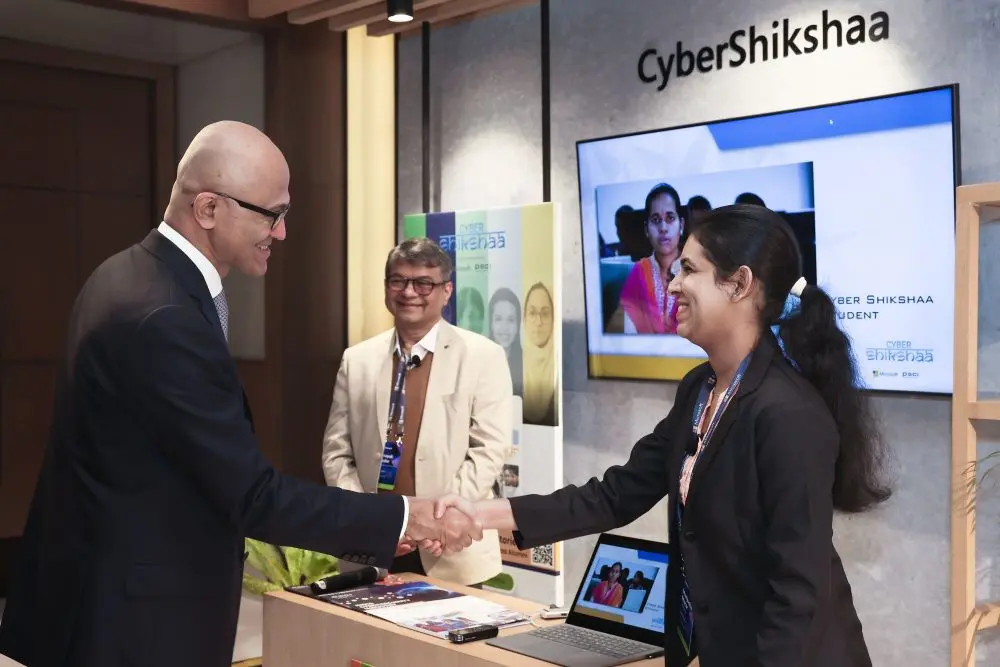 Mr Satya Nadella , Chairman and CEO, Microsoft interacting with CyberShikshaa Alumni