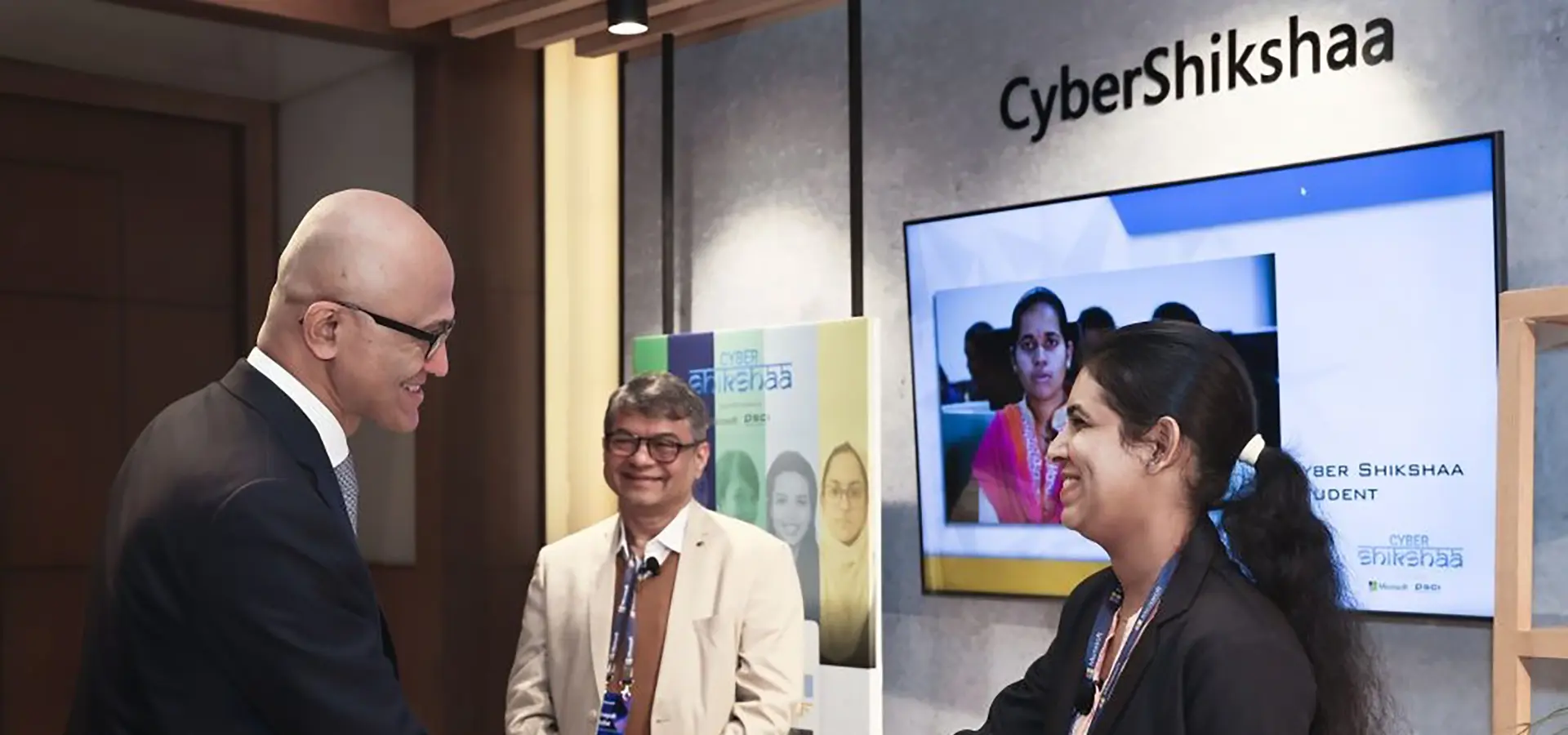 Mr Satya Nadella , Chairman and CEO, Microsoft interacting with CyberShikshaa Alumni